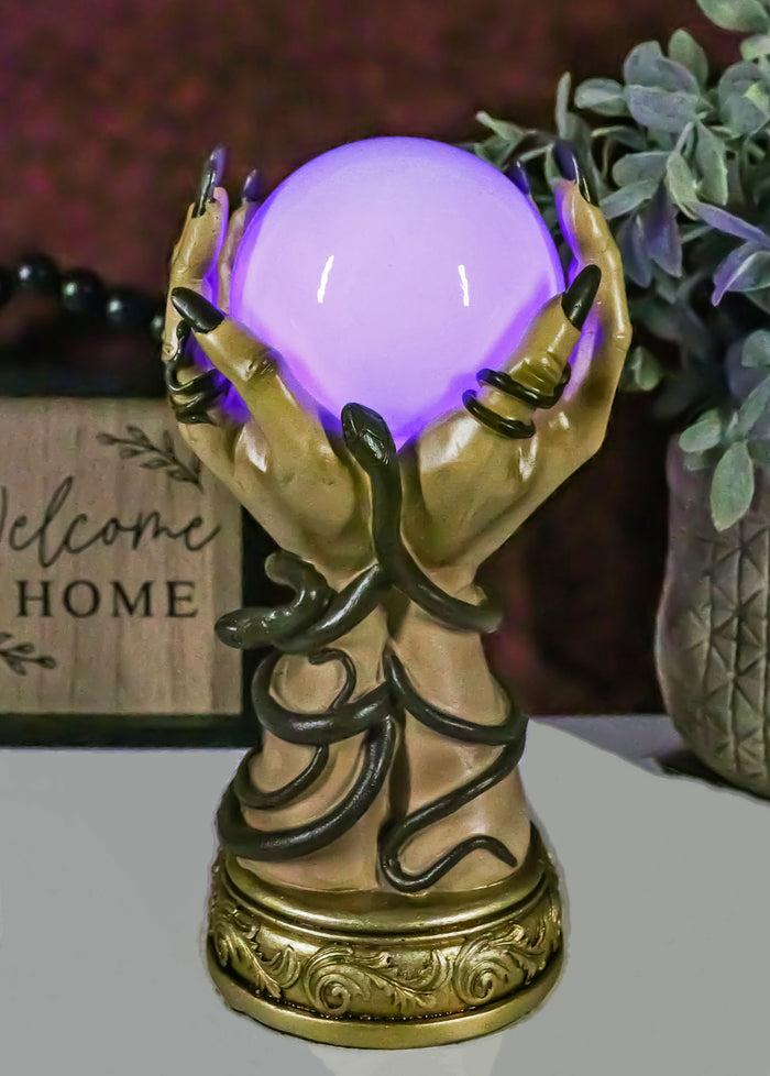 ebros gift Psychic Fortune Teller Witch Hands With Snakes Rotating LED Glass Gazing Ball