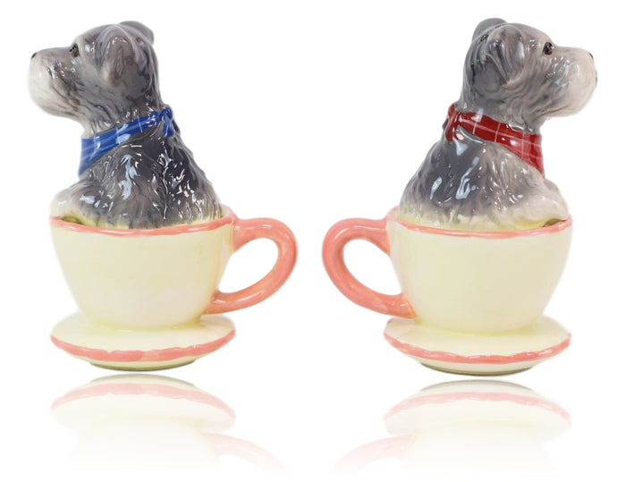 Ebros Gift Puppy Love Adorable Teacup Schnauzer Dog Couple Ceramic Salt Pepper Shaker Set
