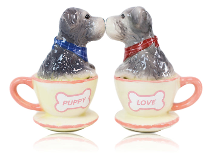Ebros Gift Puppy Love Adorable Teacup Schnauzer Dog Couple Ceramic Salt Pepper Shaker Set