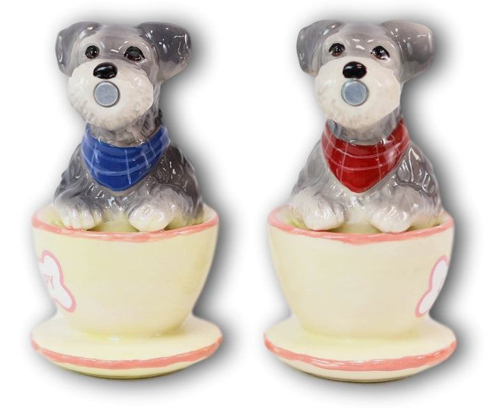 Ebros Gift Puppy Love Adorable Teacup Schnauzer Dog Couple Ceramic Salt Pepper Shaker Set
