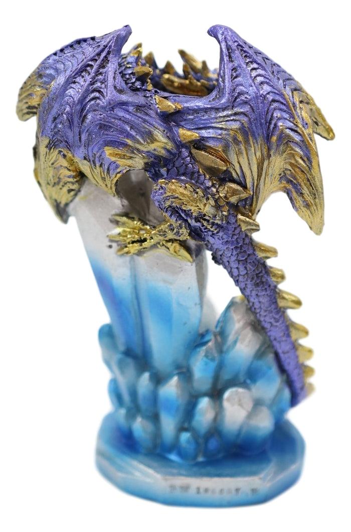 Ebros Gift Purple And Gold Cosmic Dragon On Blue Crystal Stalactite Rock LED Light Statue