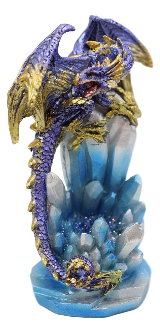 Ebros Gift Purple And Gold Cosmic Dragon On Blue Crystal Stalactite Rock LED Light Statue