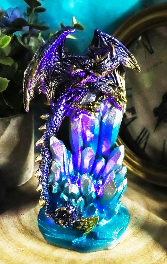 ebros gift Purple And Gold Cosmic Dragon On Blue Crystal Stalactite Rock LED Light Statue