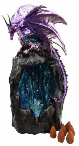 Ebros Gift Purple Azure Quartz Dragon On Gemstone Mountain Backflow Incense Burner Figurine