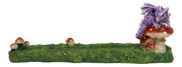 Ebros Gift Purple Baby Dragon On Toadstool Mushroom Pasture Greens Incense Burner Figurine
