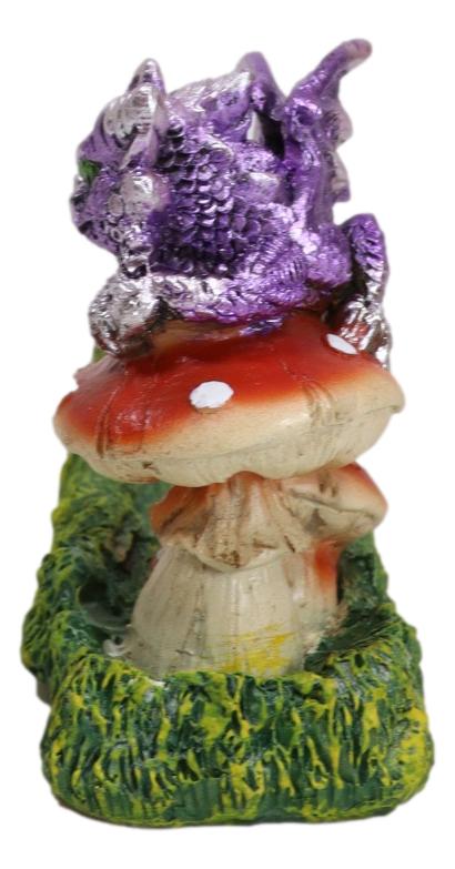 Ebros Gift Purple Baby Dragon On Toadstool Mushroom Pasture Greens Incense Burner Figurine