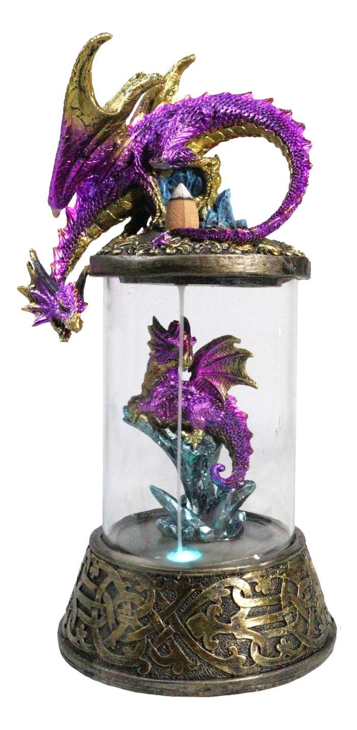ebros gift Purple Dragon Guarding Hatchling Celtic Knot Canister Backflow Incense Burner