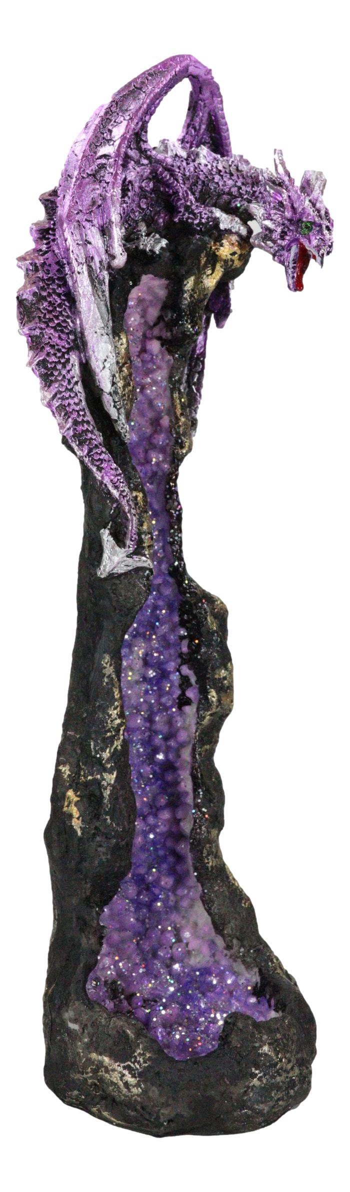 Ebros Gift Purple Dragon On Geode Rock Gemstone Quartz Pillar Incense Burner Figurine