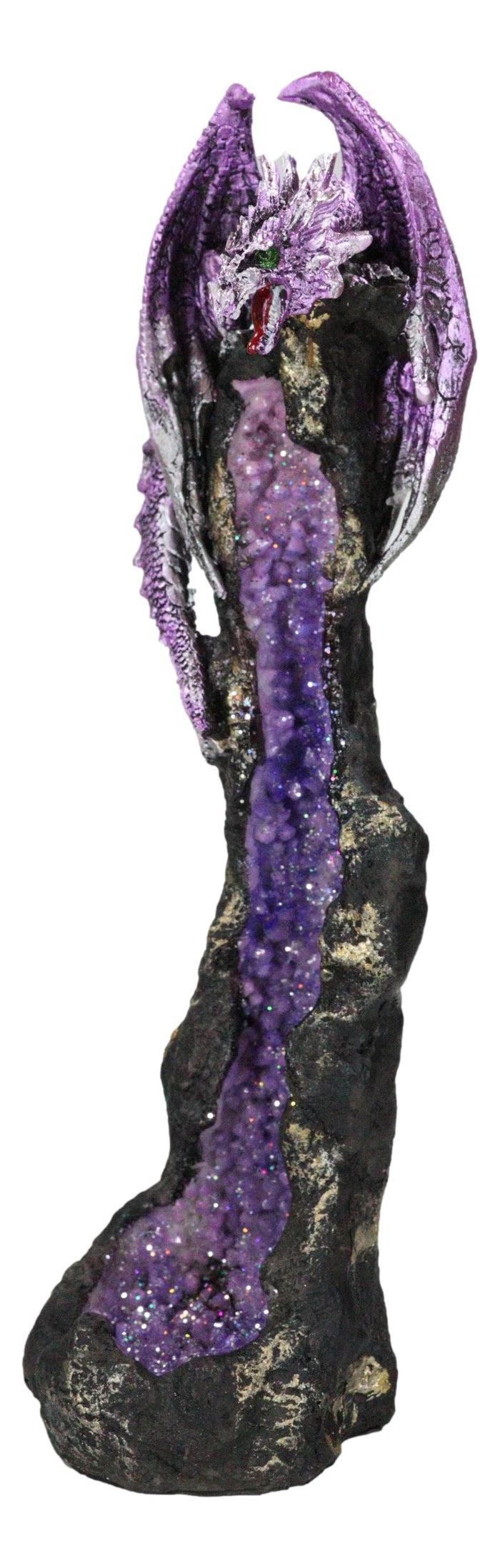 Ebros Gift Purple Dragon On Geode Rock Gemstone Quartz Pillar Incense Burner Figurine