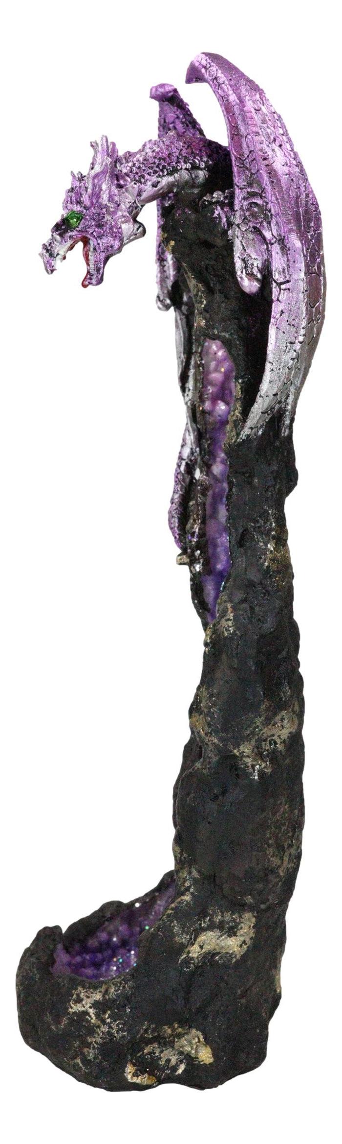 Ebros Gift Purple Dragon On Geode Rock Gemstone Quartz Pillar Incense Burner Figurine