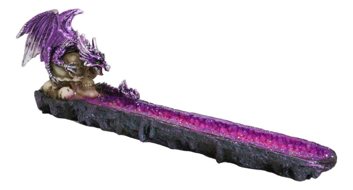 Ebros Gift Purple Dragon Perching On Skull Graveyard Faux Crystals Geode Incense Burner