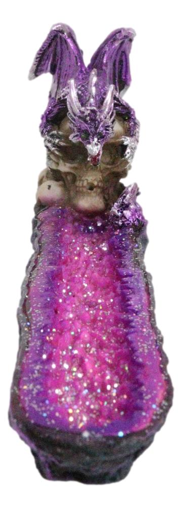 Ebros Gift Purple Dragon Perching On Skull Graveyard Faux Crystals Geode Incense Burner