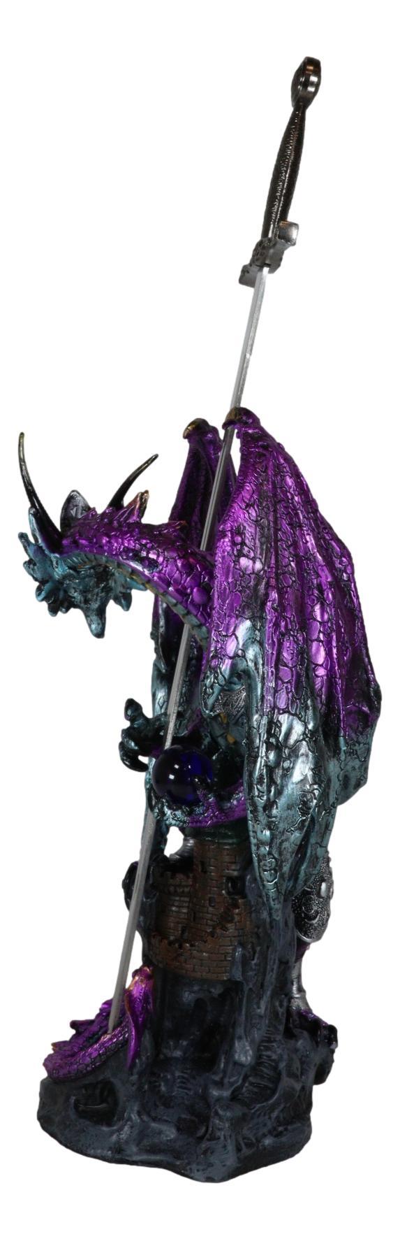Ebros Gift Purple Elite Knight Armored Dragon With Bronze Sword Letter Opener Figurine