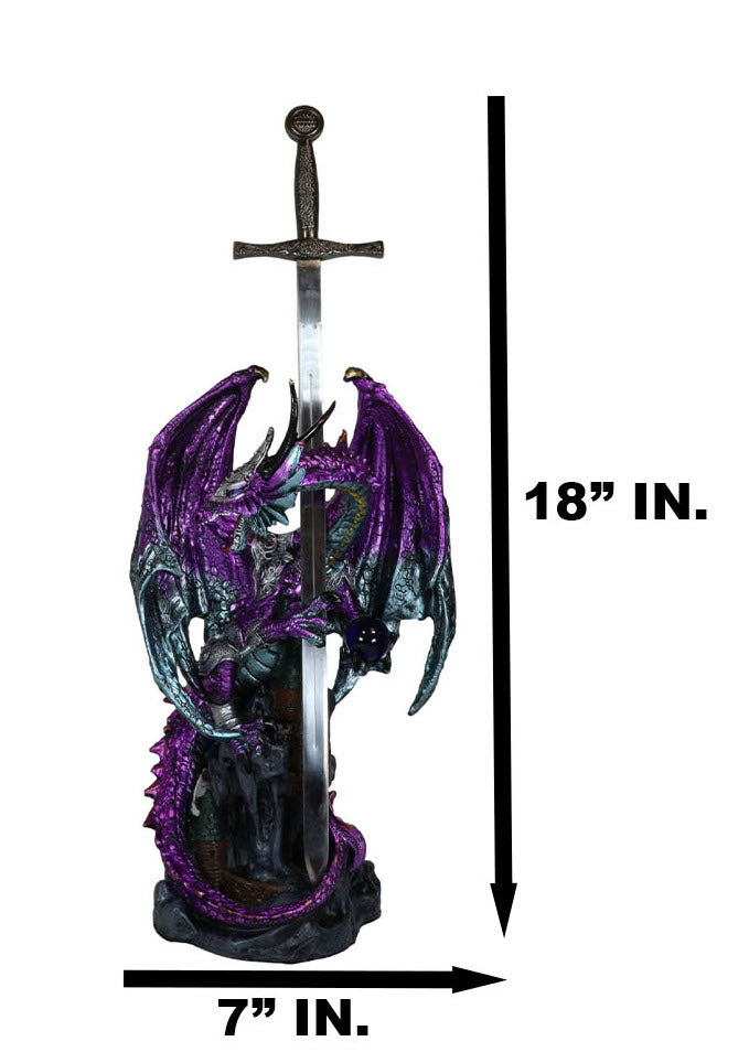 Ebros Gift Purple Elite Knight Armored Dragon With Bronze Sword Letter Opener Figurine
