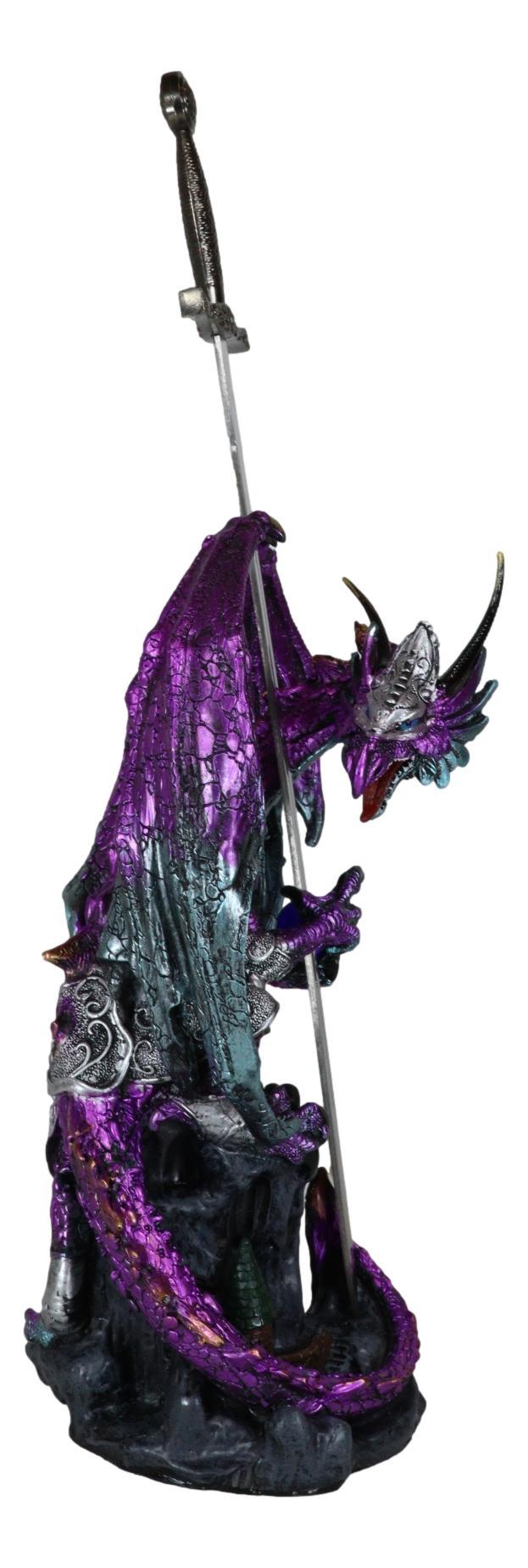 Ebros Gift Purple Elite Knight Armored Dragon With Bronze Sword Letter Opener Figurine