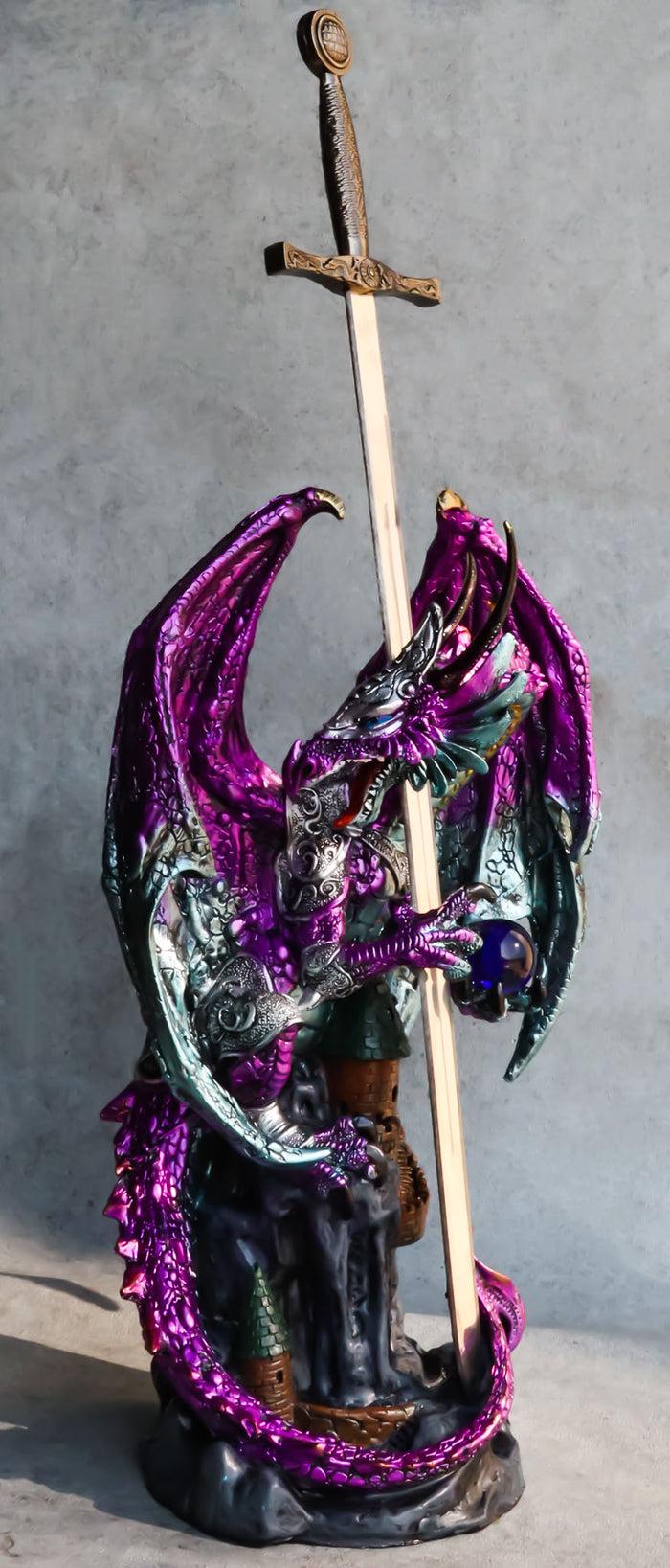 ebros gift Purple Elite Knight Armored Dragon With Bronze Sword Letter Opener Figurine