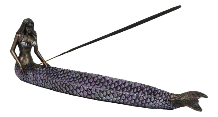 ebros gift Purple Hues Ocean Mermaid Ariel Sitting With Tail Out Basin Catch Incense Burner