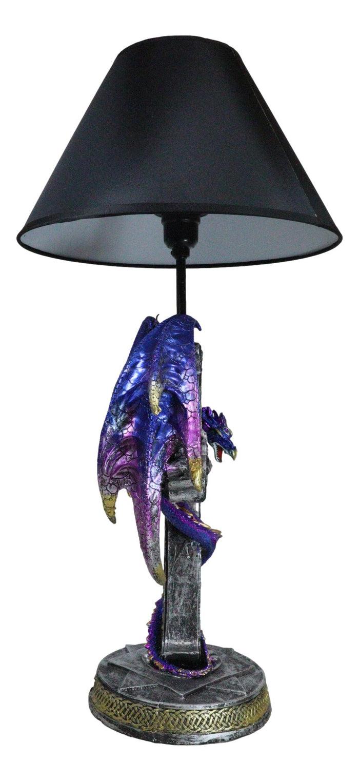 Ebros Gift Purple Iridescent Dragon With Silver Celtic Knot High Cross Crystal Table Lamp