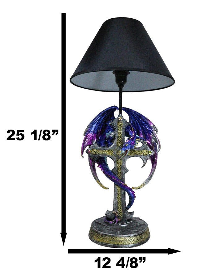 Ebros Gift Purple Iridescent Dragon With Silver Celtic Knot High Cross Crystal Table Lamp