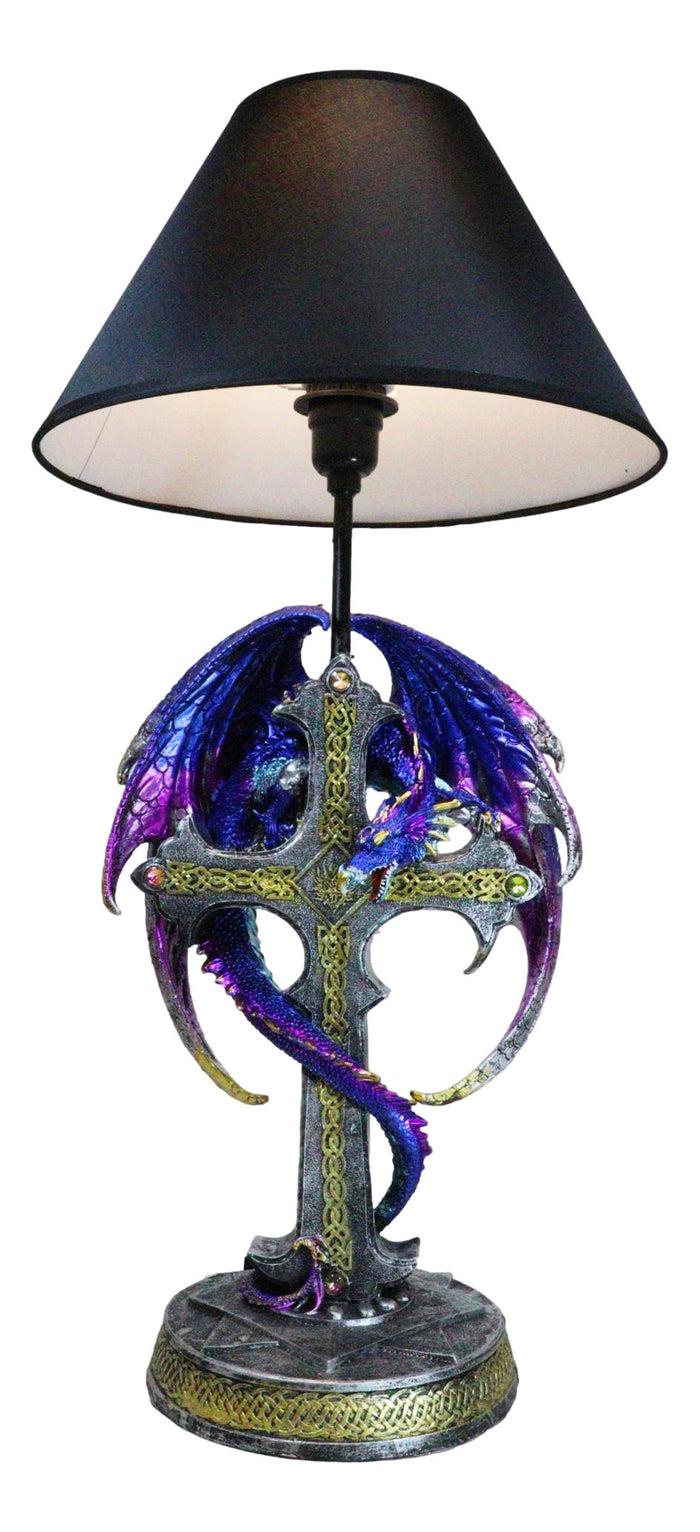 ebros gift Purple Iridescent Dragon With Silver Celtic Knot High Cross Crystal Table Lamp