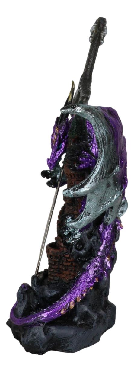 Ebros Gift Purple Knight Dragon With Castle Tower And Gothic Sword Letter Opener Figurine