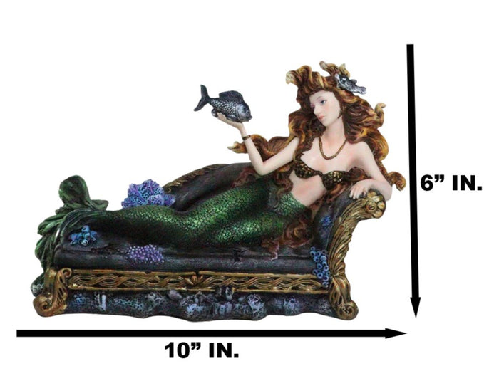 Ebros Gift Queen Of Atlantis Siren Mermaid With Fish Resting On Sea Lounge Chair Figurine