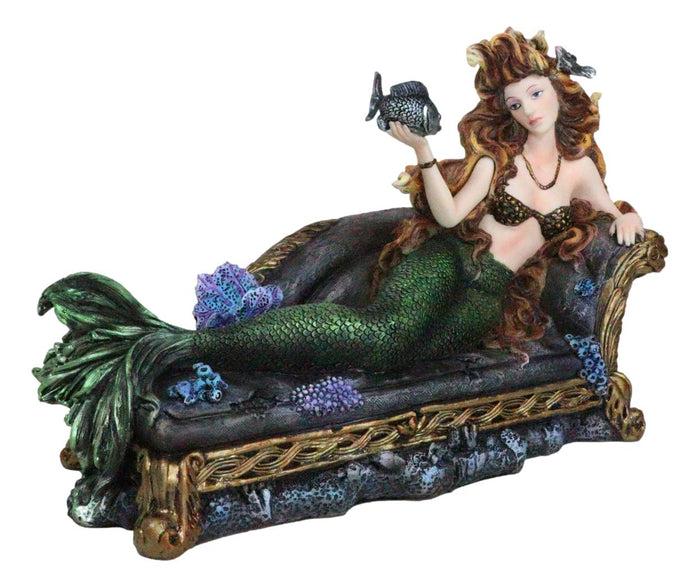 Ebros Gift Queen Of Atlantis Siren Mermaid With Fish Resting On Sea Lounge Chair Figurine