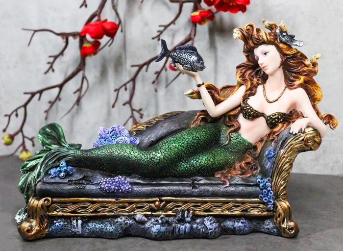 ebros gift Queen Of Atlantis Siren Mermaid With Fish Resting On Sea Lounge Chair Figurine