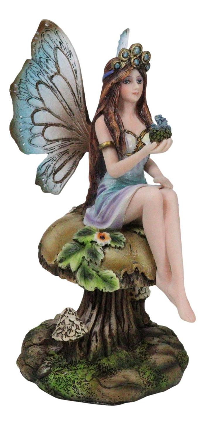 Ebros Gift Queen Tribal Fairy Holding Dragon Hatchling By Mushroom Forest Stool Figurine