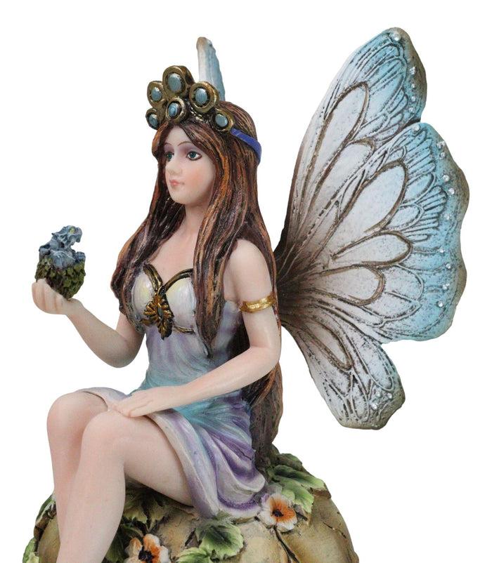 Ebros Gift Queen Tribal Fairy Holding Dragon Hatchling By Mushroom Forest Stool Figurine