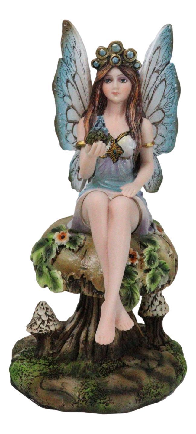 Ebros Gift Queen Tribal Fairy Holding Dragon Hatchling By Mushroom Forest Stool Figurine