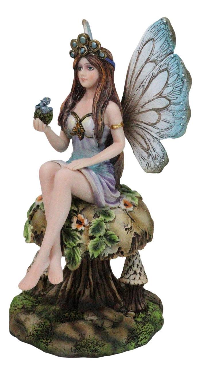 ebros gift Queen Tribal Fairy Holding Dragon Hatchling By Mushroom Forest Stool Figurine