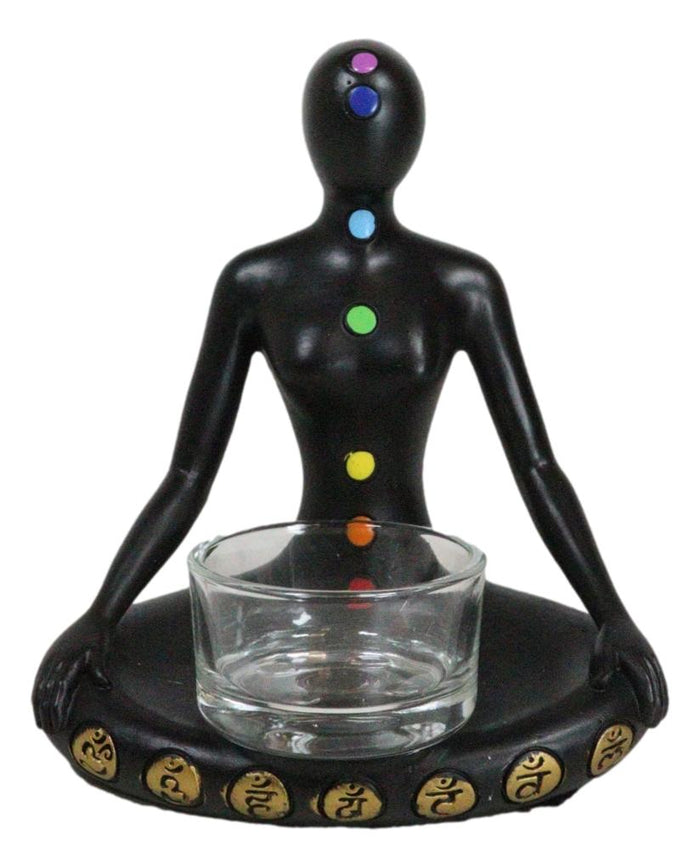 Ebros Gift Rainbow 7 Chakra Zones Yoga Avatar Meditating Votive Candle Holder Figurine