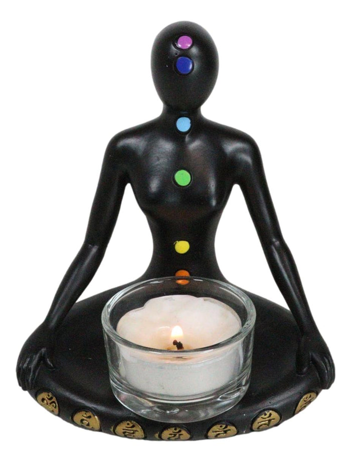 Ebros Gift Rainbow 7 Chakra Zones Yoga Avatar Meditating Votive Candle Holder Figurine