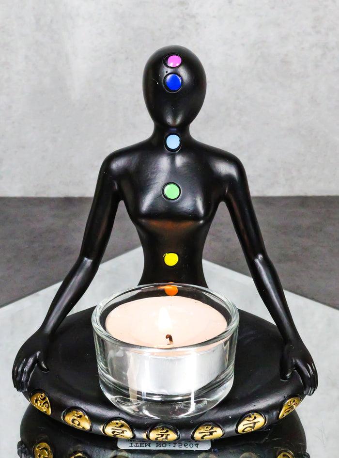 ebros gift Rainbow 7 Chakra Zones Yoga Avatar Meditating Votive Candle Holder Figurine