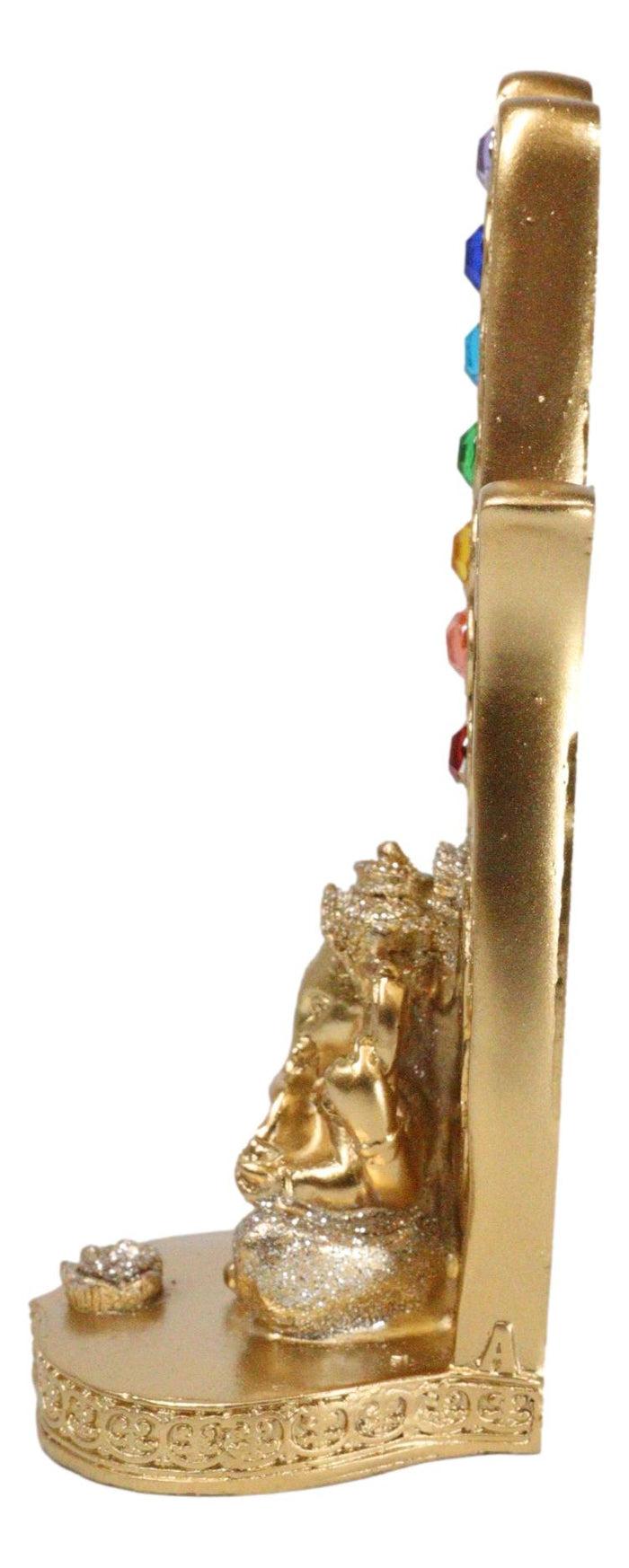 Ebros Gift Rainbow Chakra Stones Golden Hamsa Palm With Elephant God Ganesha Incense Holder