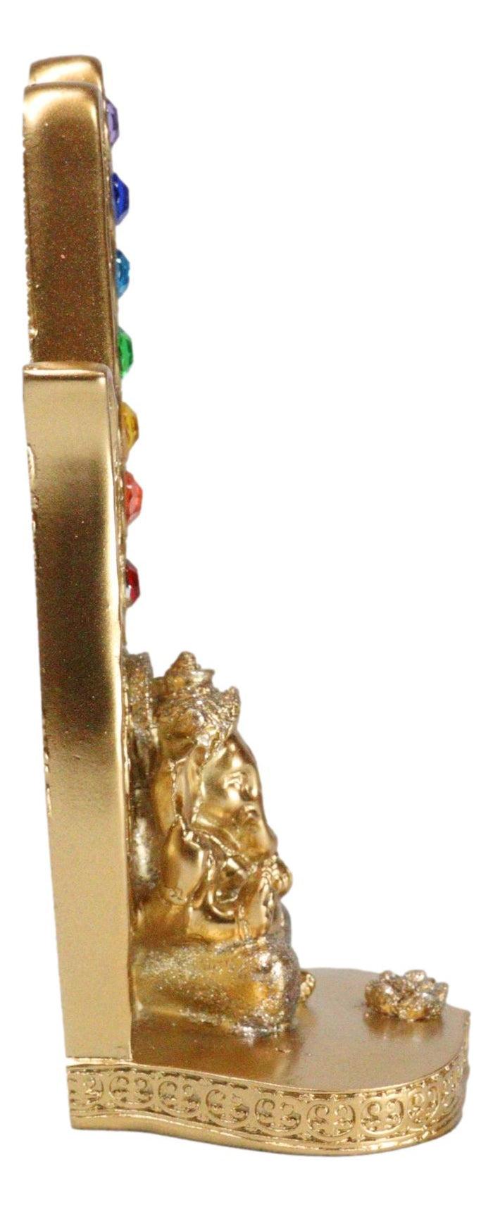 Ebros Gift Rainbow Chakra Stones Golden Hamsa Palm With Elephant God Ganesha Incense Holder