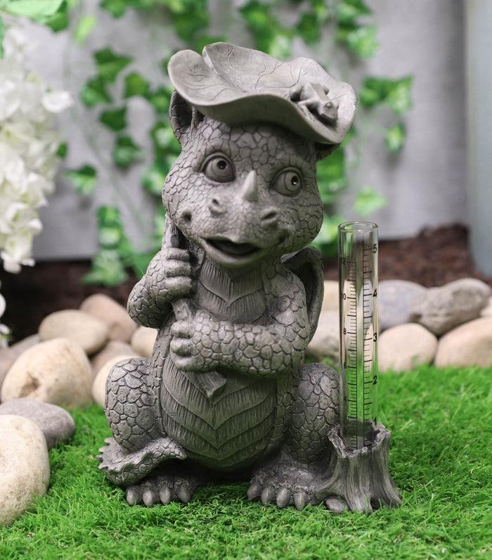 Ebros Gift Raindrops Keep Falling On My Head Dragon With Lilypad Umbrella Rain Gauge Statue