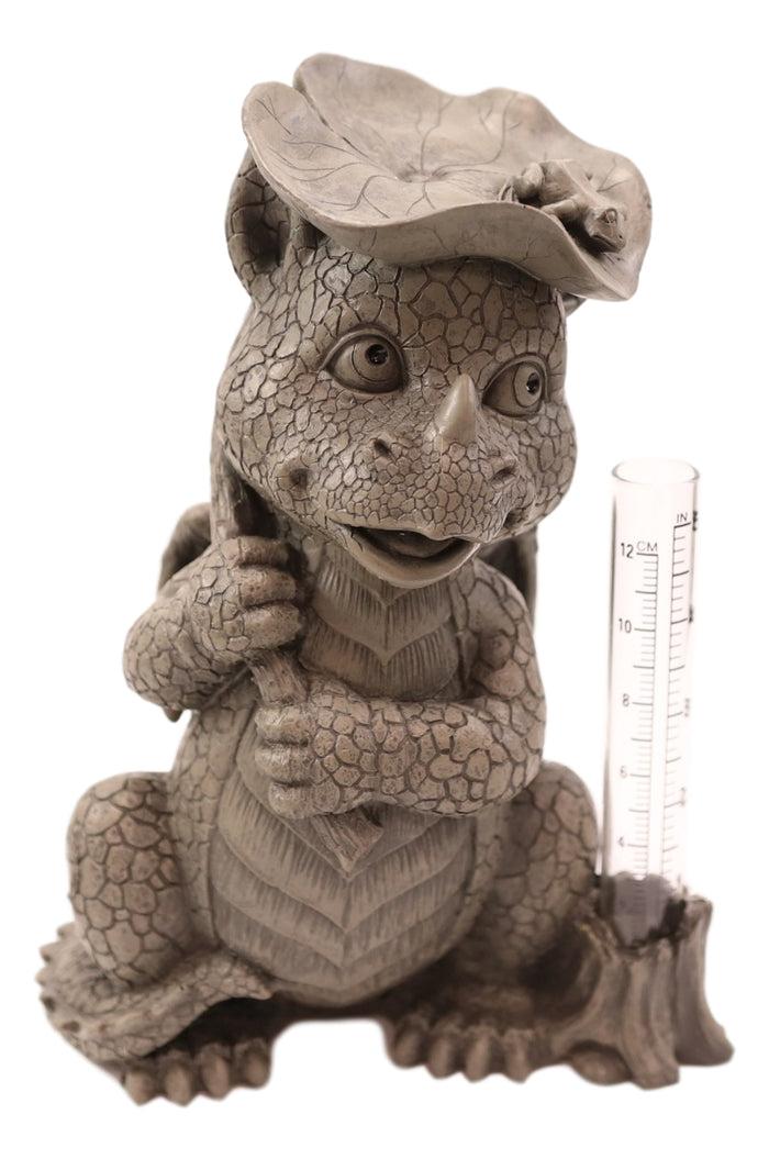 Ebros Gift Raindrops Keep Falling On My Head Dragon With Lilypad Umbrella Rain Gauge Statue