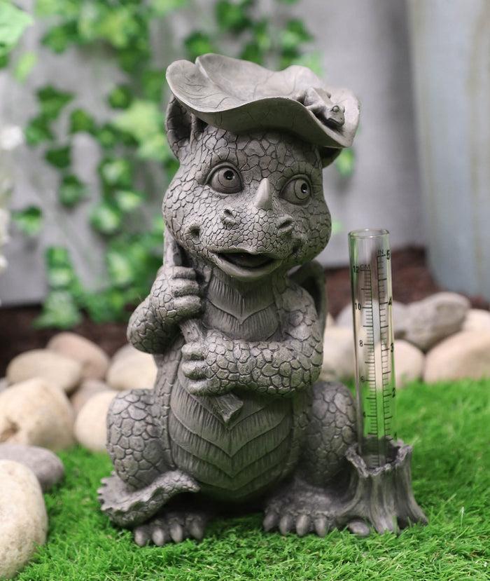 ebros gift Raindrops Keep Falling On My Head Dragon With Lilypad Umbrella Rain Gauge Statue