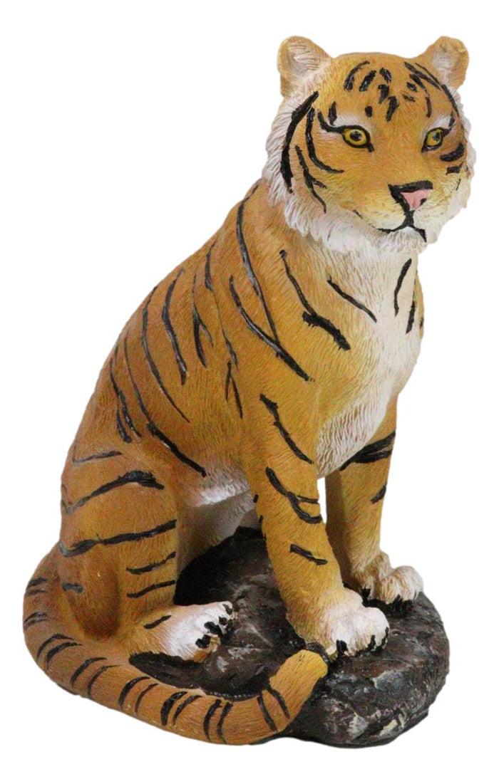 ebros gift Rainforest Jungle Apex Predator Orange Bengal Tiger Sitting On Rock Figurine