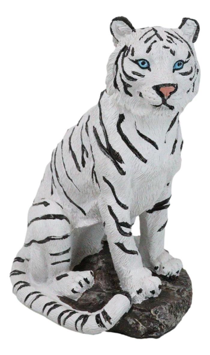 ebros gift Rainforest Jungle Apex Predator White Bengal Tiger Sitting On Rock Figurine