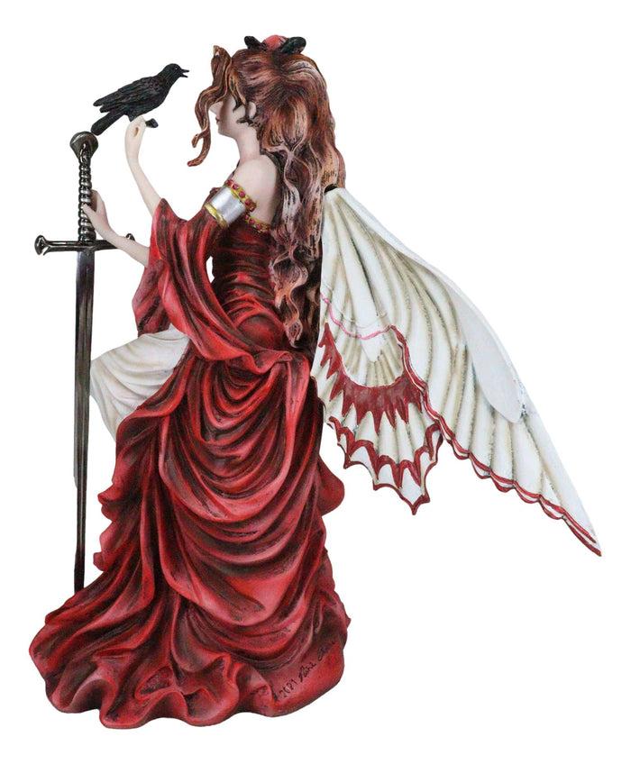 Ebros Gift Raven Crow Crimson Red Fairy With Raven Crow Holding Sword Letter Opener Statue