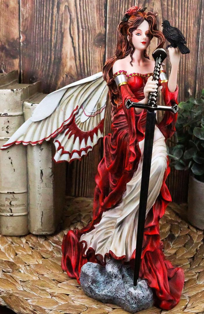 ebros gift Raven Crow Crimson Red Fairy With Raven Crow Holding Sword Letter Opener Statue