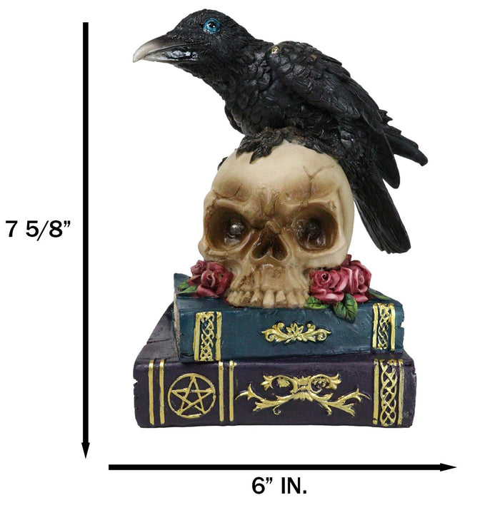 Ebros Gift Raven Crow Perching On Skull With LED Eyes And Spell Books Of Prophecy Figurine