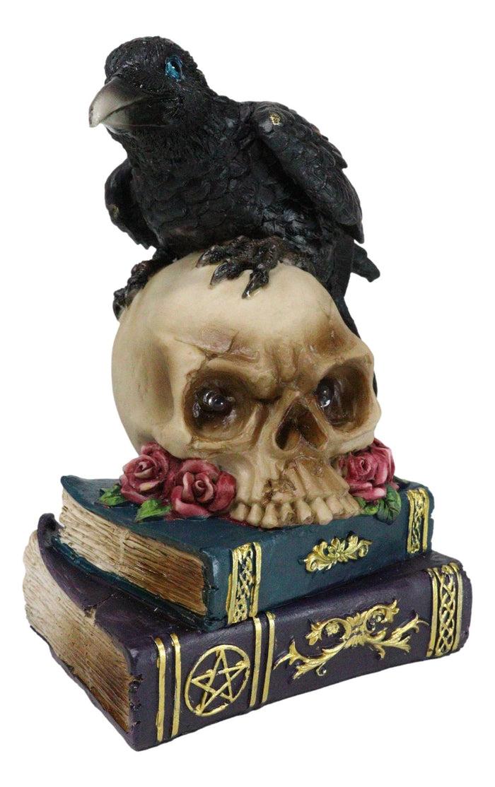 Ebros Gift Raven Crow Perching On Skull With LED Eyes And Spell Books Of Prophecy Figurine