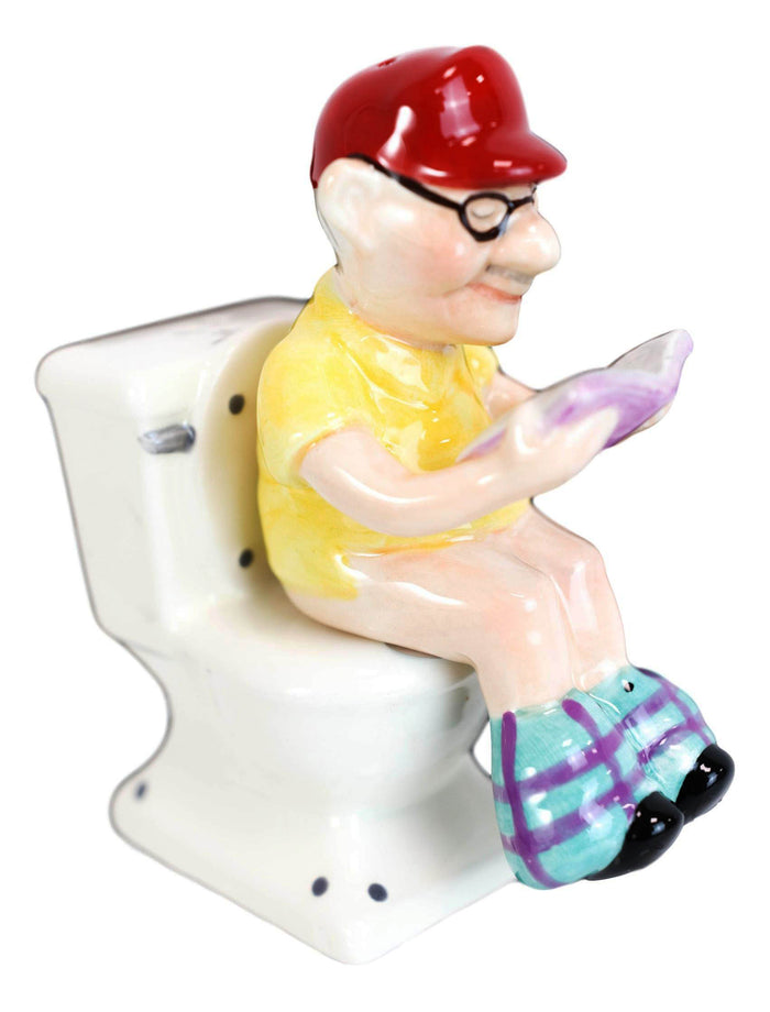 Ebros Gift Reading Old Grandpa With Pants Down On Toilet Seat Salt And Pepper Shakers Set