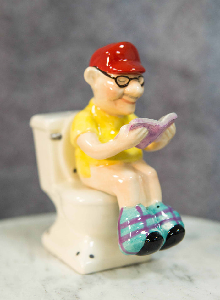 ebros gift Reading Old Grandpa With Pants Down On Toilet Seat Salt And Pepper Shakers Set