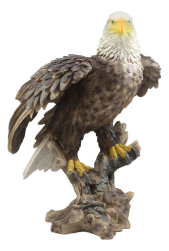 Ebros Gift Realistic American Pride Patriotic Bald Eagle Perching On Wood Stock Statue 17"H