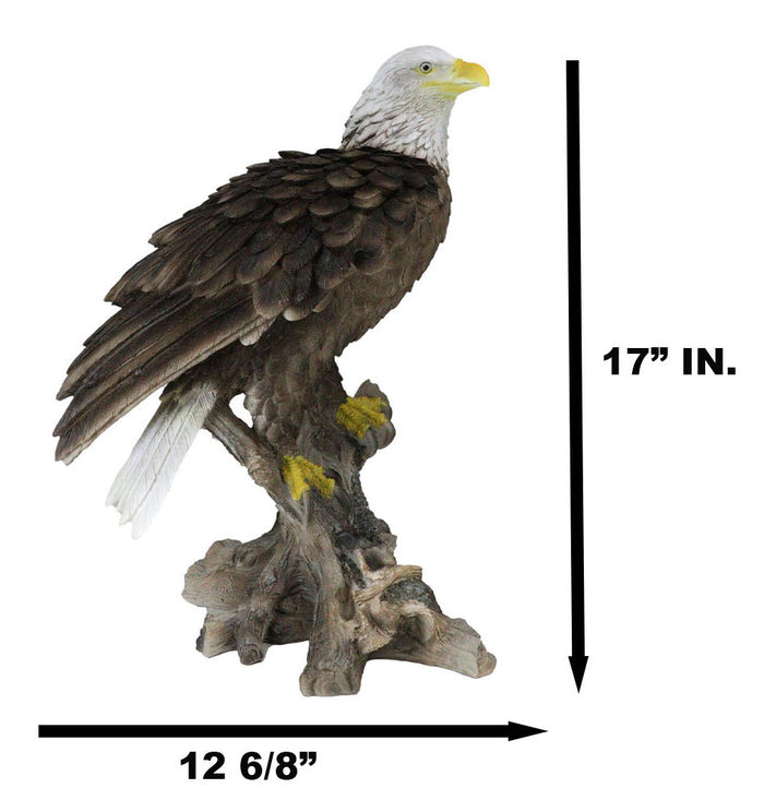 Ebros Gift Realistic American Pride Patriotic Bald Eagle Perching On Wood Stock Statue 17"H